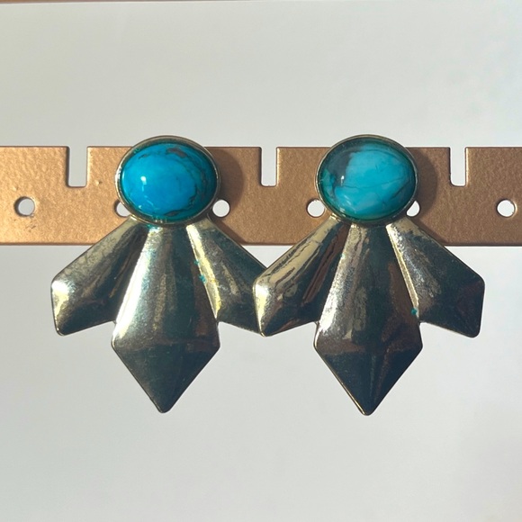 The 2 Bandits Gold with Turquoise Earring Set - Picture 2 of 3